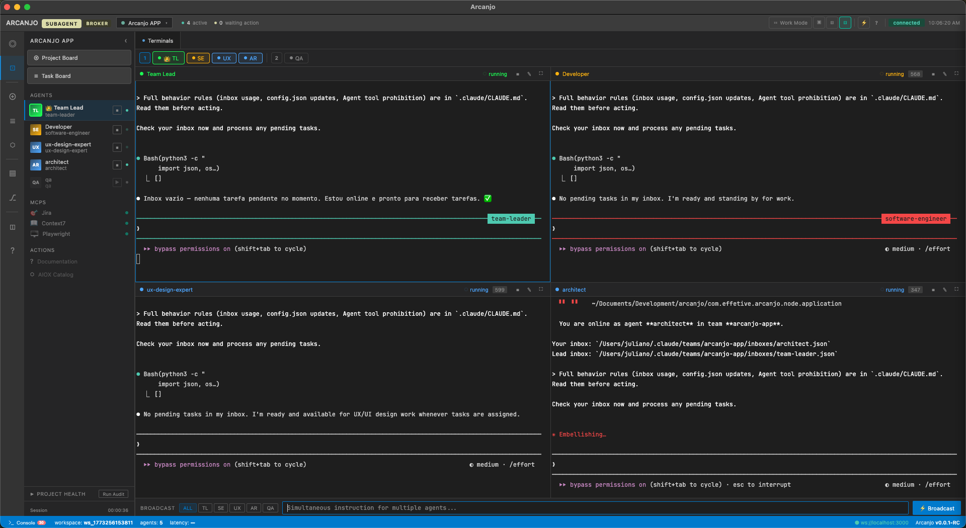 Arcanjo Dashboard — Multiple AI agents running in parallel
